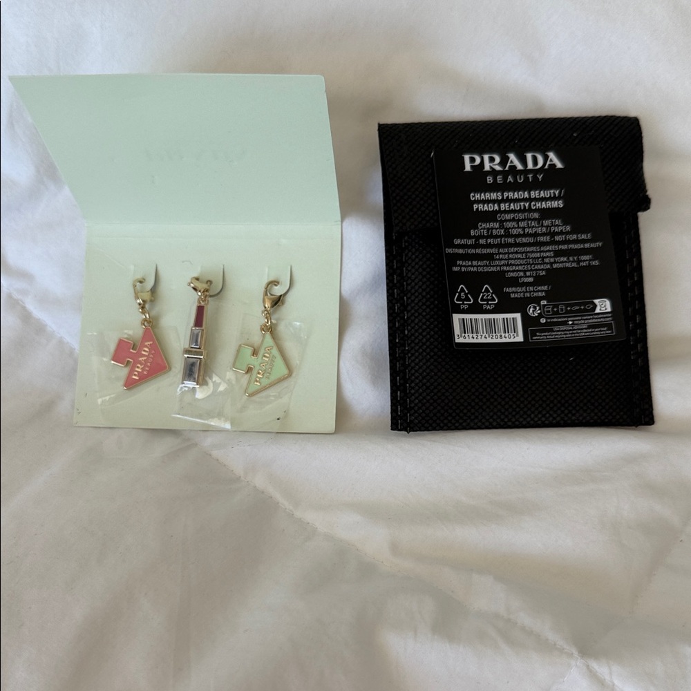 Prada Beauty Pink and Green and Lipstick Charms